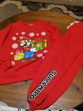 Nintendo Red Super Mario Holiday Sweatshirt and Pants Set